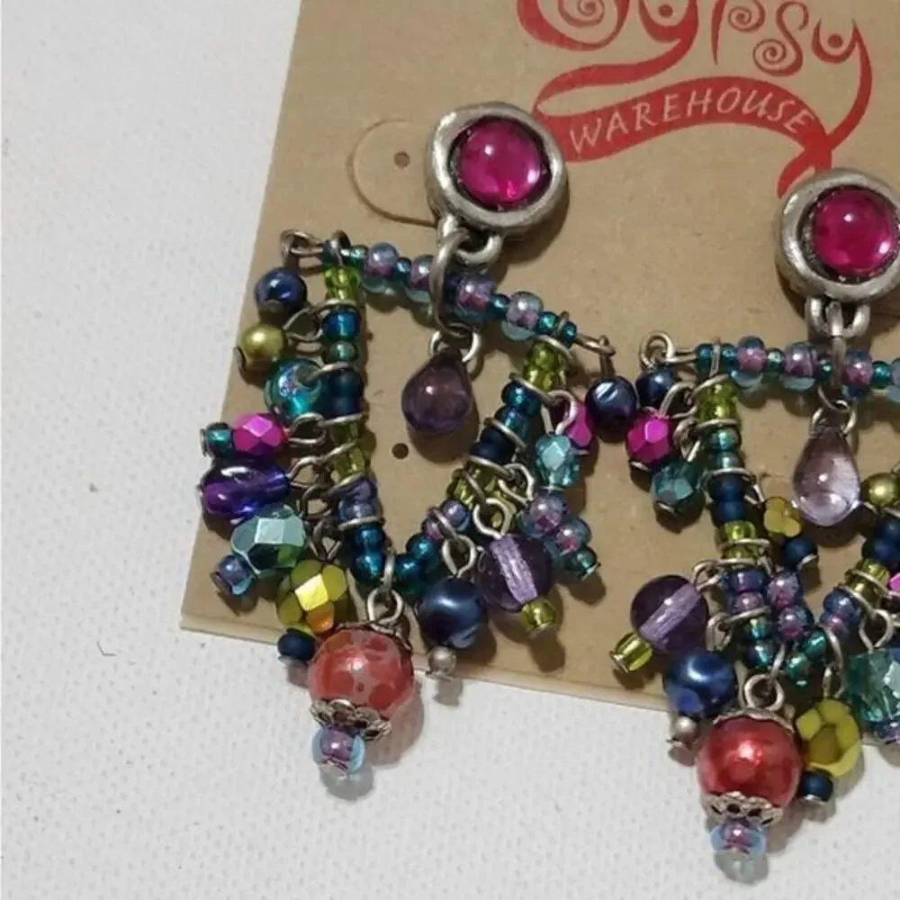 Treska Gypsy‎ Multicolored Beaded Chandelier Drop Post Earrings Boho Pink Teal